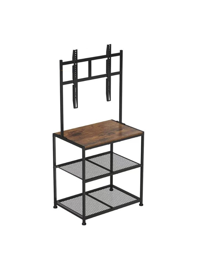 أوبتيا حامل تلفزيون أرضي لشاشات من 23 إلى 50 بوصة، حامل تلفزيون محمول شديد التحمل مع أرفف تخزين، عربة تلفزيون مع رف وسائط خشبي، حوامل تلفزيون أرضية عالمية مع حامل، رف مكتب تلفزيون زاوية بني ريفي للمساحات الصغيرة - Image 2